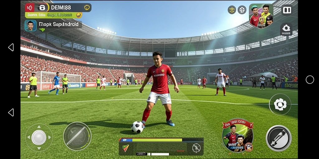 Tangkapan layar gameplay DOREMI88 menampilkan aksi seru di lapangan sepak bola.