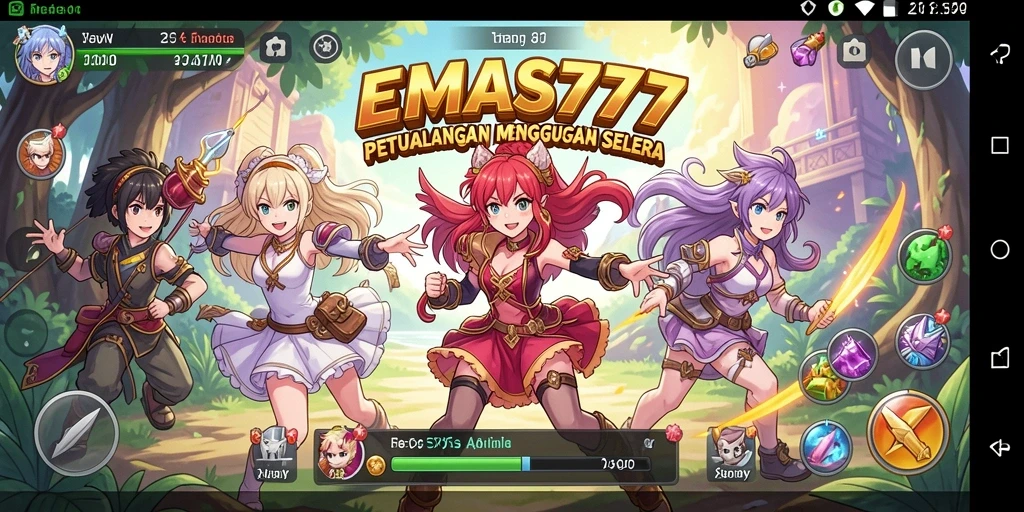 Screenshot gameplay <strong>EMAS777</strong> memperlihatkan aksi seru dengan karakter anime.