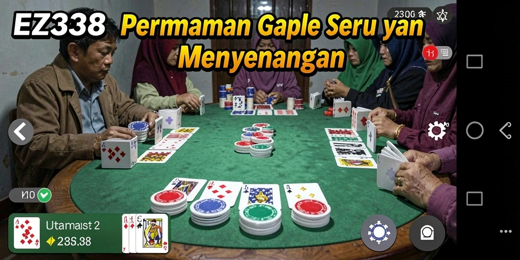 Tampilan gameplay EZ338 dengan suasana permainan Gaple yang seru.
