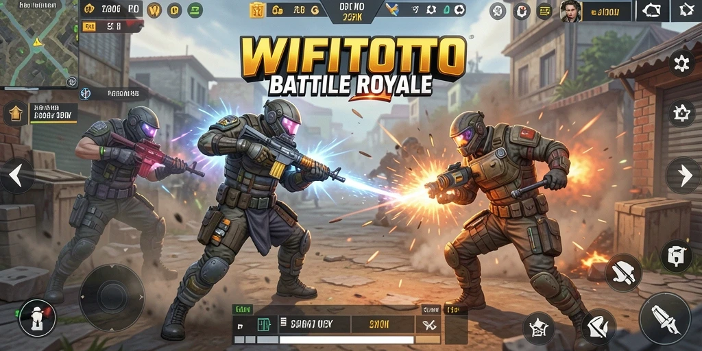 Tampilan gameplay seru WIFITOTO dalam pertempuran Battle Royale.